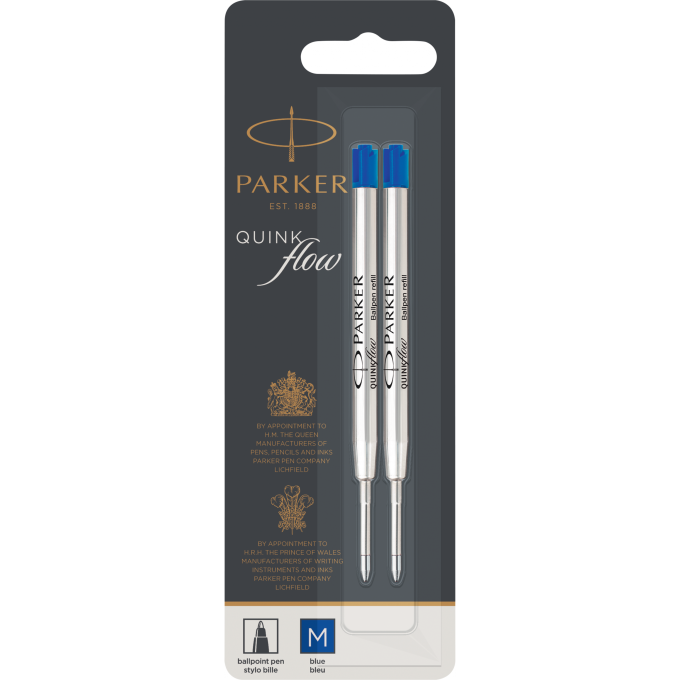 Стержень шариковый PARKER QUINKFLOW Z08 M 1мм синие чернила блистер (2шт) 1950373